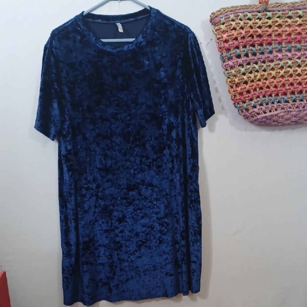 Blue Velvet Short Sleeve Dress